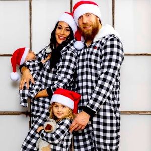 Plaid black and white onesie Unisex Buffalo Plaid Fleece One Piece Pajamas